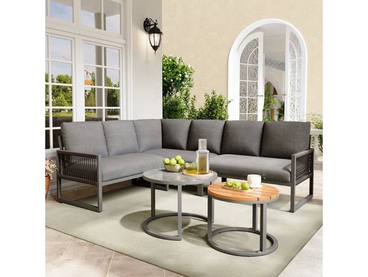 Ensemble de salon de jardin ensemble de mobilier 6-7 places canapé d'angle pieds réglables tous les coussins inclus gris