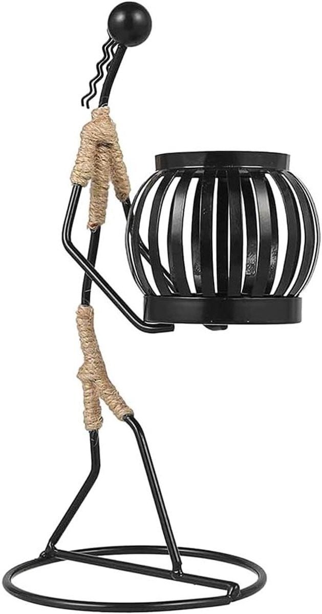 Jhubers Goods Set van 2 retro zwarte kaarsenhouders met vintage design voor tealights