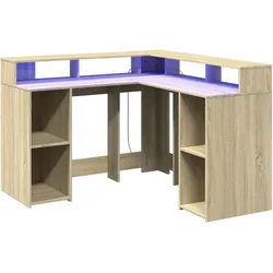 Helloshop26 - Bürotisch Arbeitsplatz Computermöbel Schreibtisch mit LED-Beleuchtung Sonoma-Eiche-Holzwerkstoff braun 02_0023424