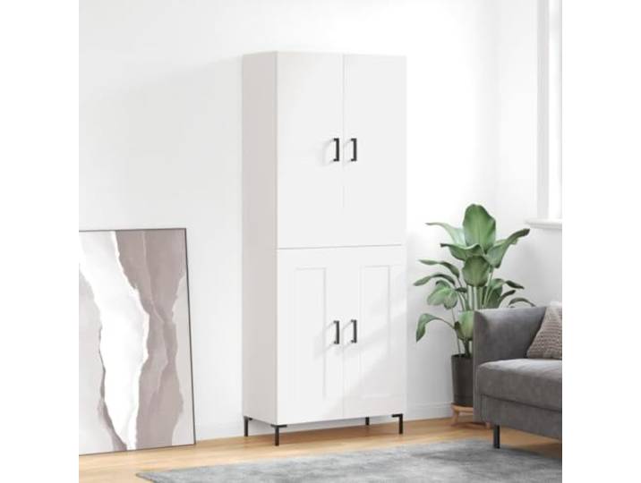 RJPLMFV Anrichte, hoch, weiß, 180 cm, Holz Flügeltür, Metallfüße, geräumige Aufbewahrung, Wandbefestigung inklusive