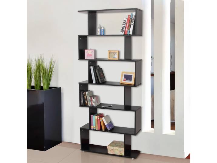 HOMCOM Bibliothèque étagère zig zag design contemporain 80L x 24l x 191H cm 6 niveaux noir