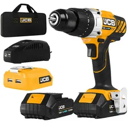 JCB Akku Schlagbohrschrauber 18V 2x 2,0 Ah Akkus Ladegerät USB Adapter Tasche