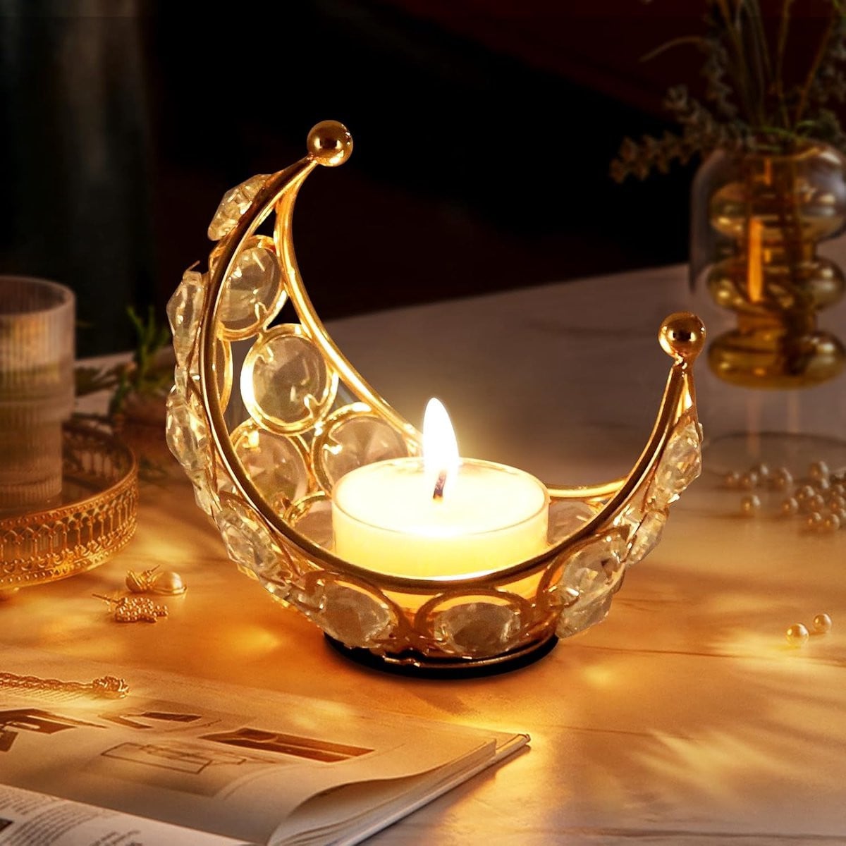 Decoratieve Maan Kandelaar voor Theelicht - Eid Mubarak & Ramadan Tafeldecoratie