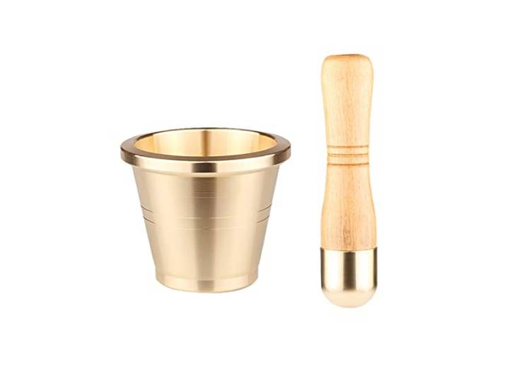 Küchenmörser und Stößel Traditionelles Mörser- und Stößel-Set aus Messing, Gewürz- Kräutermühle, 1 Stück, Gold(Mittel)