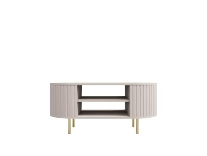 AlpiMeble Couchtisch Ovalio 100x520x450 cm, Sandbeige, Goldene Beine Modern Wohnzimmertisch mit Minimalistisches Design, Tisch mit dekorative Fräsungen