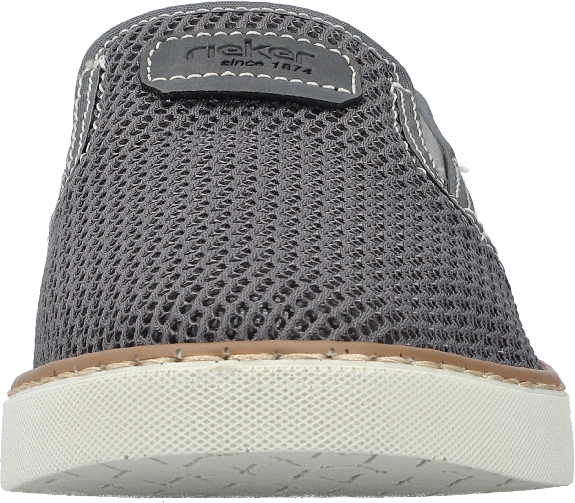 Slipper RIEKER, Herren, Gr. 44, grau (dunkelgrau), Lederimitat, Textil, Schuhe Slipper, Espadrilles, Sommerschuh mit kontrastfarbenen Ziernähten dunkelgrau 44