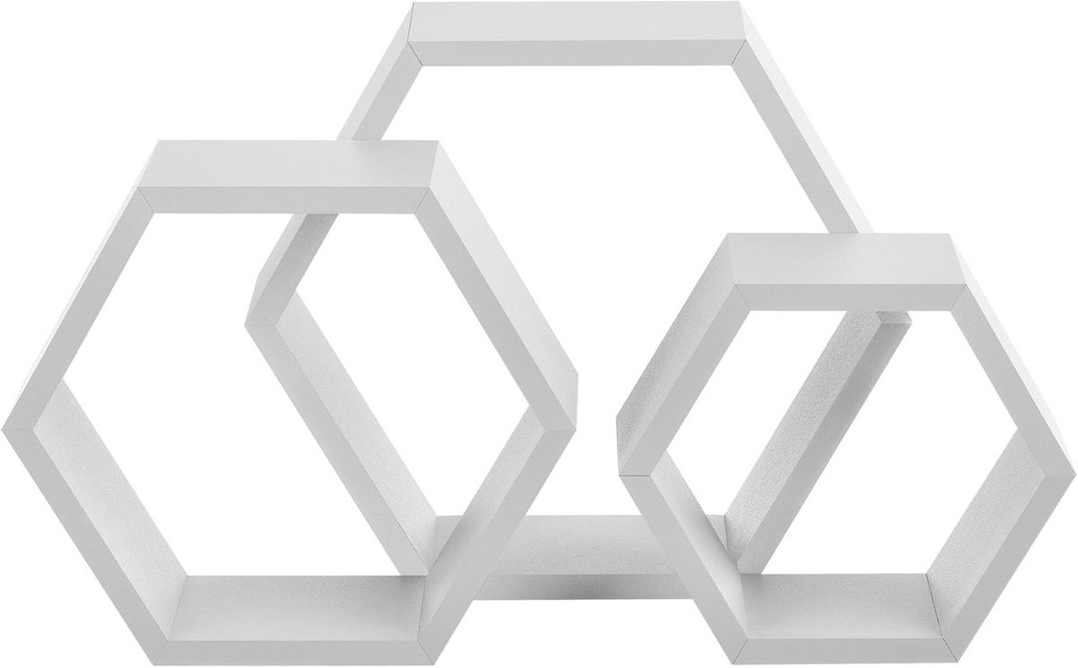 Set van 3 Witte Zeshoekige Wandplanken in Vintage Design