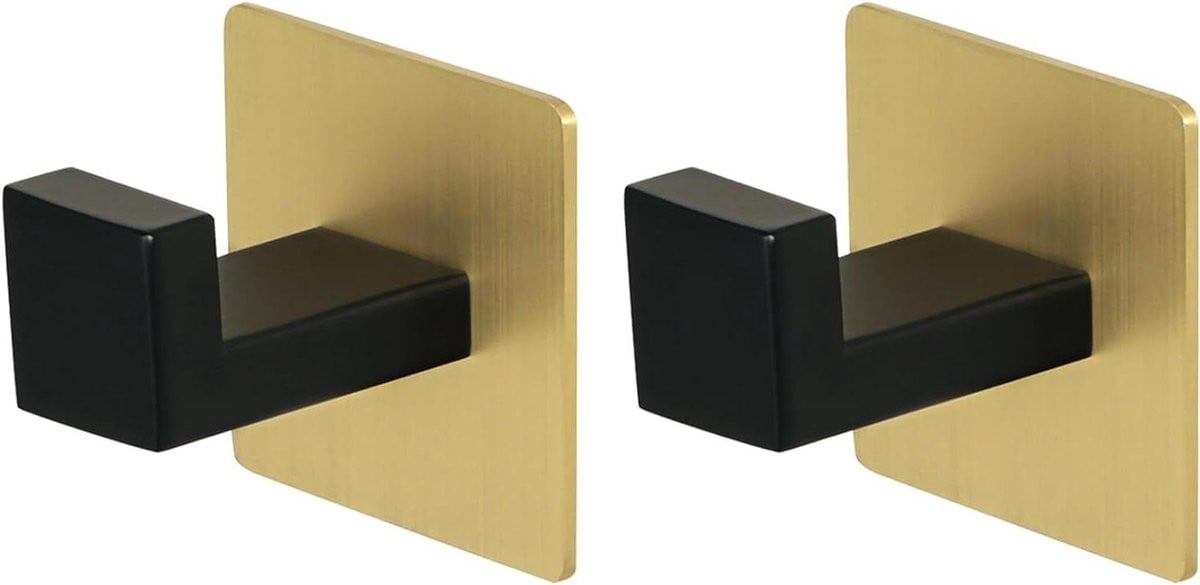 Handdoekhaak en kapstokhaak voor in de badkamer, roestvrij staal, goud-zwart, 5.5 cm