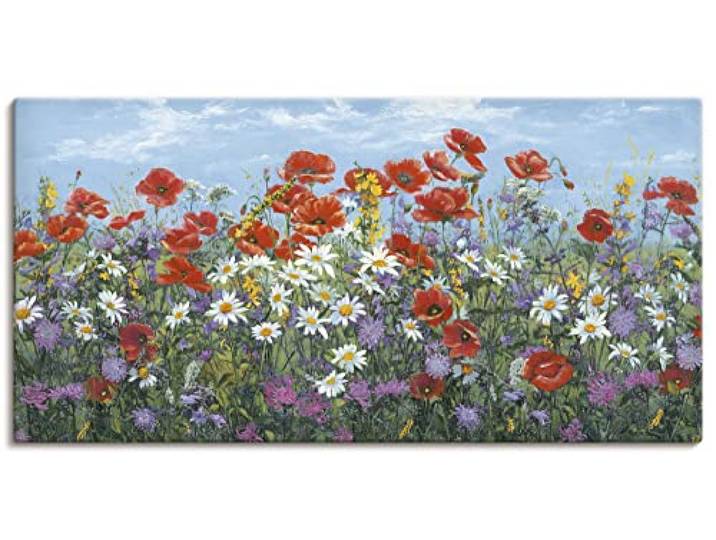 ARTLAND Wanddeko Leinwand Bilder Wandbild 60 x 30 cm Botanik Blumenwiese Malerei Bunt A7SR Almwiese