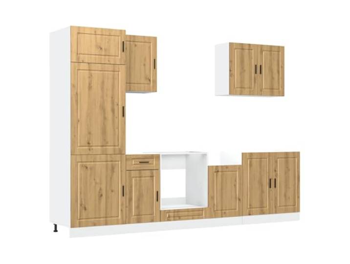Kalmar Küchenschrank-Set, 7-teilig, Holz Höhenverstellbare Füße, glatte Oberfläche, viele Fächer, Aufbewahrung von Schüsseln, Tellern, Töpfen, einfache Pflege