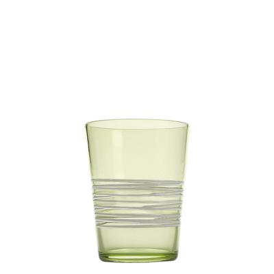Zafferano Set mit 6 apfelgrünen Glasbechern, handgefertigtes Design mit weißer Drahtverzierung, robust und spülmaschinenfest