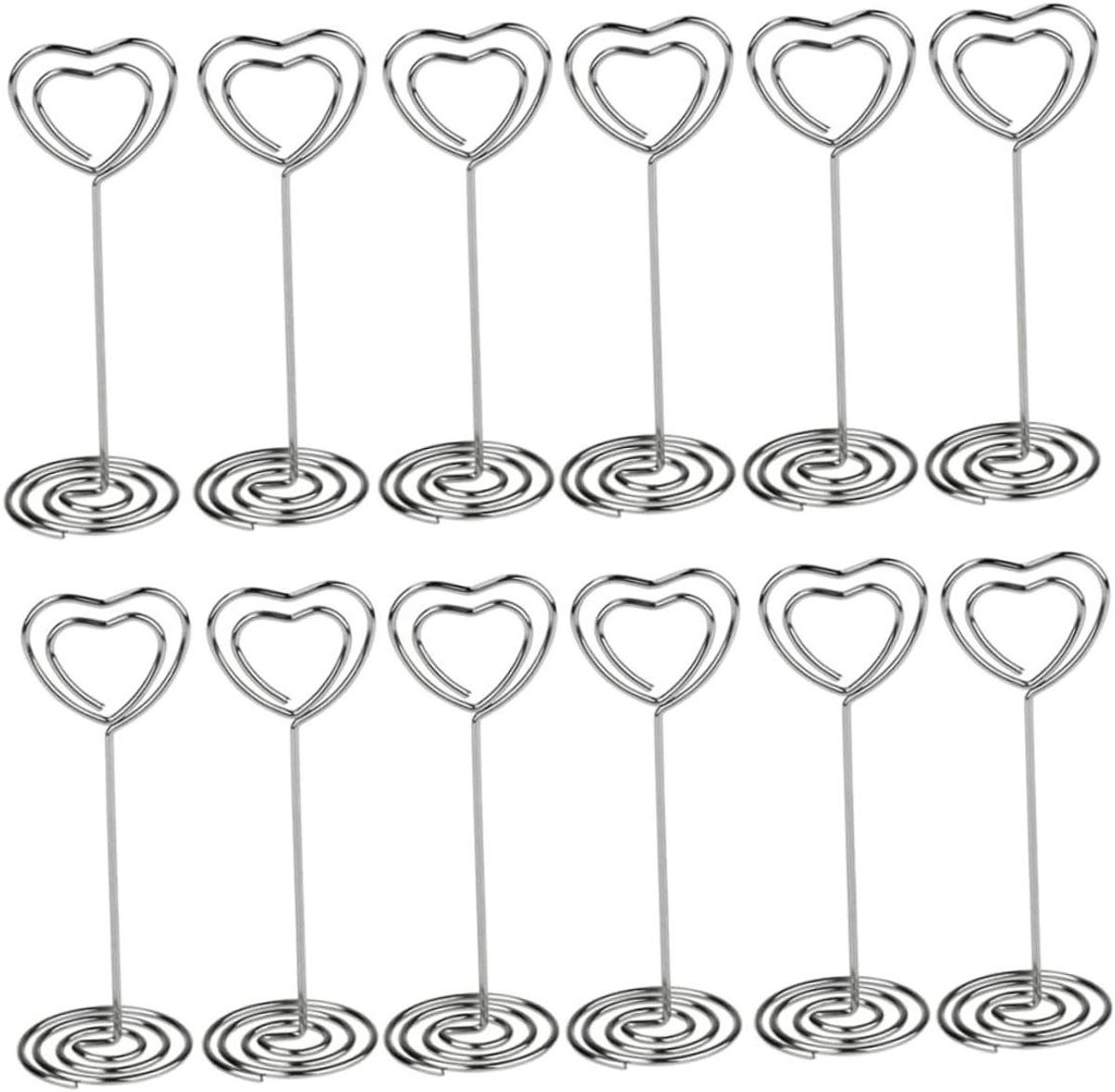 12 stuks Hartvormige Memoclips Zilver - Metalen Fotohouders voor Tafeldecoratie