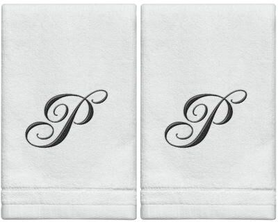 Creative Labs Scents White Monogrammed Initial Fingertip Towels with Black Embroidery