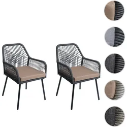2er-Set Gartenstuhl HWC-O12, Outdoor Sitzpolster Aluminium Seilgeflecht Rope ~ anthrazit, Bezug taupe