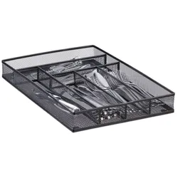 Relaxdays Besteckkasten Metallgeflecht L Schwarz