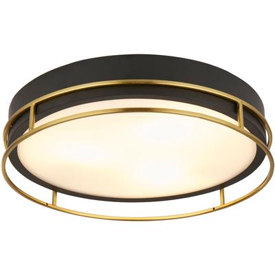 SEARCHLIGHT Deckenleuchte "Phoenix 3Lt Flush", gold (schwarz, gold), 3, Ø 40cm H: 9,5cm, 1 Stk., Leuchten, Deckenleuchte