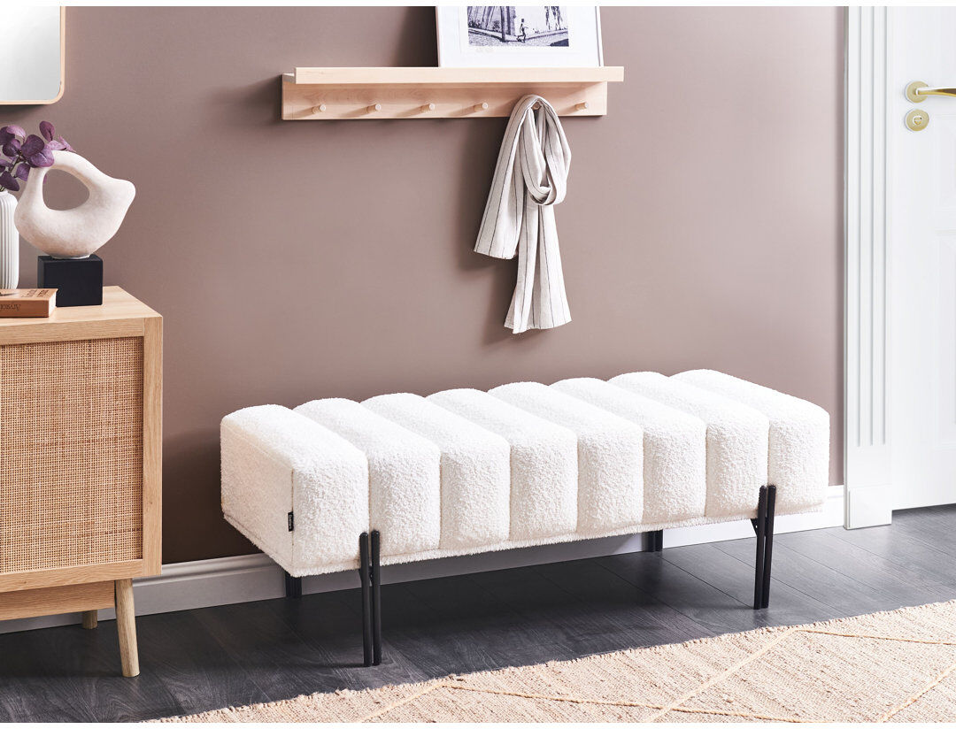 Beliani CAREY Chenille Upholstered Bench White 44cm H X 125cm W X 49cm D