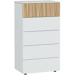 Dmora Schubladenschrank Wynne, Kommode mit 5 Schubladen, Kommode für Schlafzimmer, Moderne Kommode, 61x40x109 cm, Weiß und Eiche