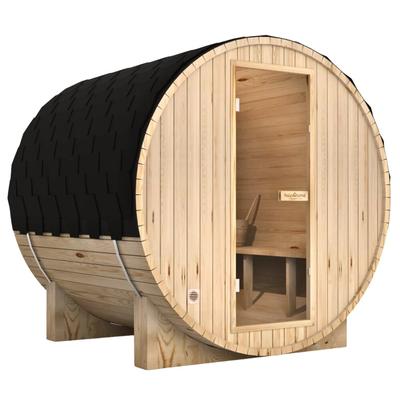 DELUKE® Fasssauna Outdoor mit Elektroofen PIET - für 4 Personen, inkl. Saunazubehör | Außensauna Gartensauna Saunafass | Mit externer Montage