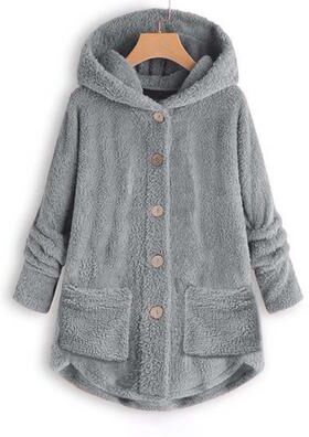 Combo Retail Shop Women Coat, Fashion Plush Pocket, Winter Coat, Irregular Long Sleeve, Keep Warm Cat Ears Coat gray l