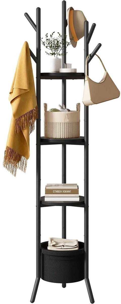 Dailygoods Vrijstaande Kapstok met Planken en Opbergmand