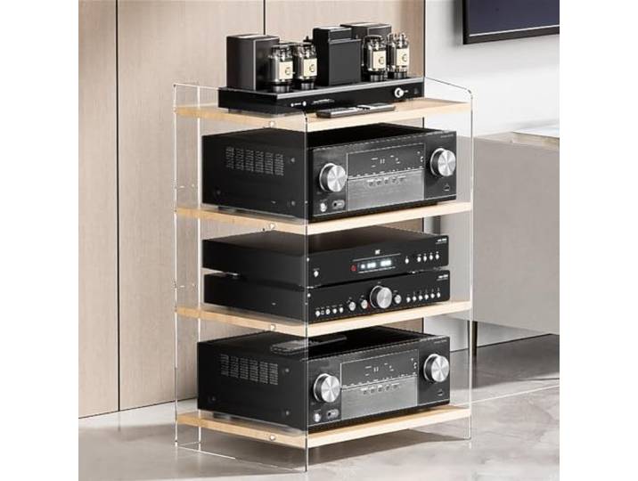 HLDJYLZS 3/4 Ebenen Acryl Audio Rack, HiFi Verstärkerständer mit Böden 3/4 Ebenen, Acrylplatten, Verstellbare Böden, HiFi Rack für Verstärker, Plattenspieler & Heimkino
