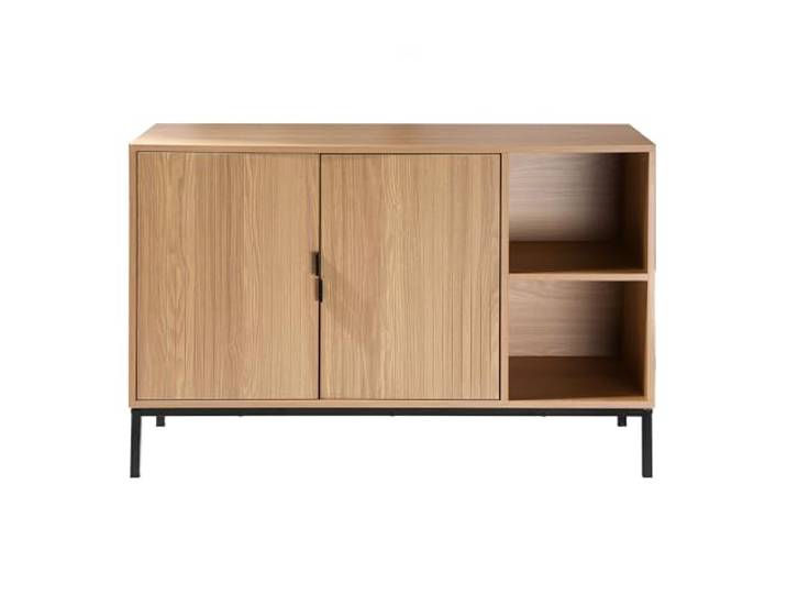 Calicosy - Anrichte mit 2 Türen, 2 offenen Nischen in Holzoptik, geriffelt, L 110 cm – Tara