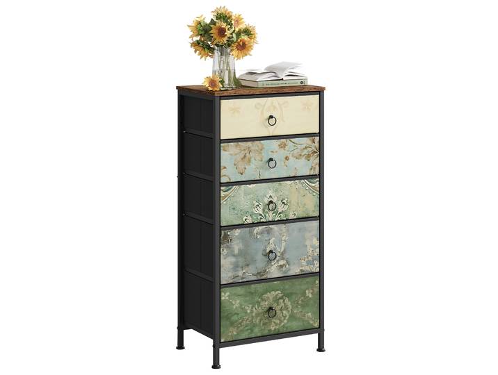 WOLTU Commode en tissu avec 5 tiroirs, organisateur de rangement, buffet vintage, armoire à tiroirs étroite pour couloir, cuisine, maison