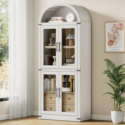 Garvee "71.4"" Farmhouse Arched Pantry Cabinet, 2 Drawers & Doors"