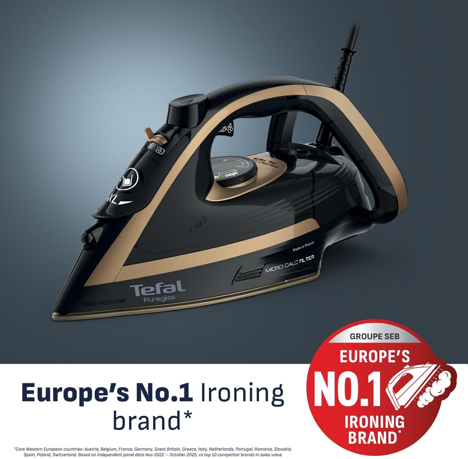 Tefal FV8064 Steam Iron - Black / Gold