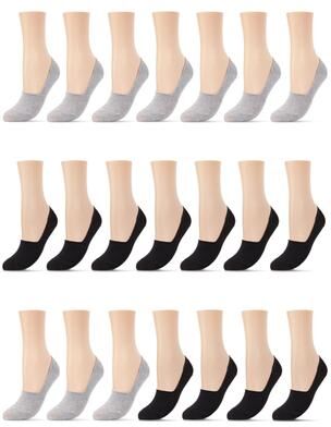 Plus Size Women's High-Cut Cotton Blend Sneaker Liner 7 Pack by MeMoi in Black Gray (Size ONE SIZE)