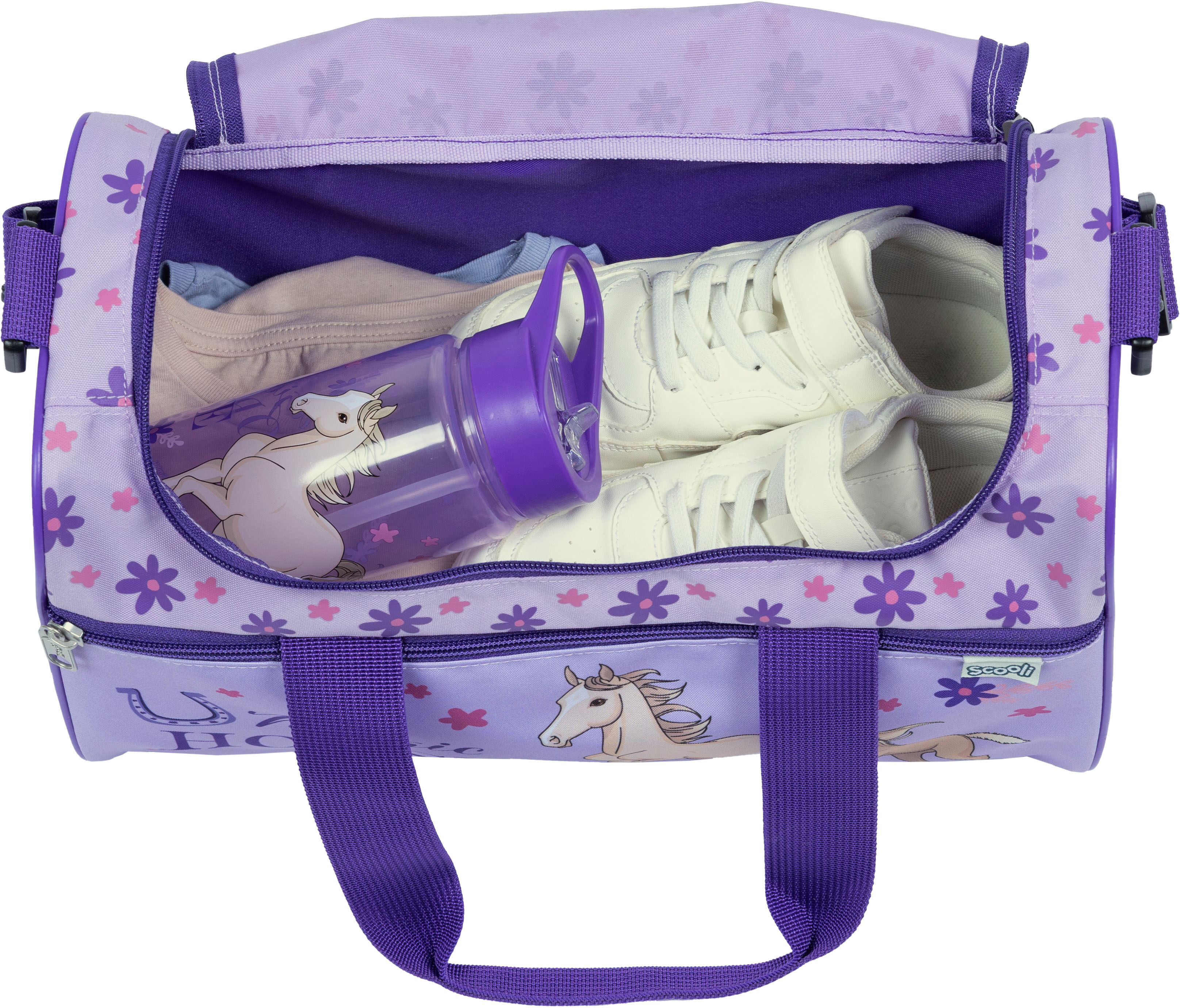 Sporttasche SCOOLI "Jurassic World", Kinder, Gr. B/H/T: 35cm x 23cm, lila (magic horse), Polyester, Taschen Sporttasche magic horse B/H/T: 35cm x 23cm