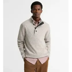 Barbour für Herren. MKN0585 Essential-Pullover mit grauen Lederellenbogenpatches (L), Lässig, Wolle