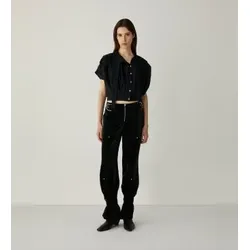 LAAGAM für Damen. M2324 Bluse Kora plissiert schwarz (M), Lässig, Polyester, Kurzarm