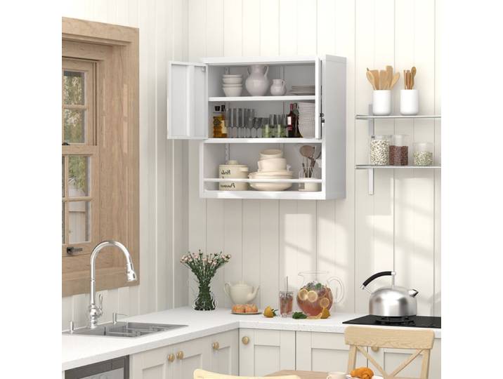 Armoire murale métallique blanche à 2 portes – acier étagères réglables verrouillable