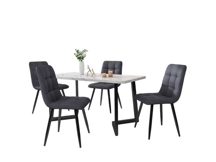 Ensemble Table de Salle à Manger 117cm- Table de Luxe avec 4 Chaises Gris Foncé- Pieds Noires Moderne- Pour Salle à Manger