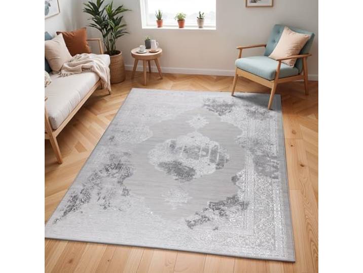 Livabliss Tangier Vintage groß - Orientalischer Wohnzimmer 120x170 cm, Esszimmer, Schlafzimmer - Boho Kurzflor e für einfache Pflege - Elfenbein