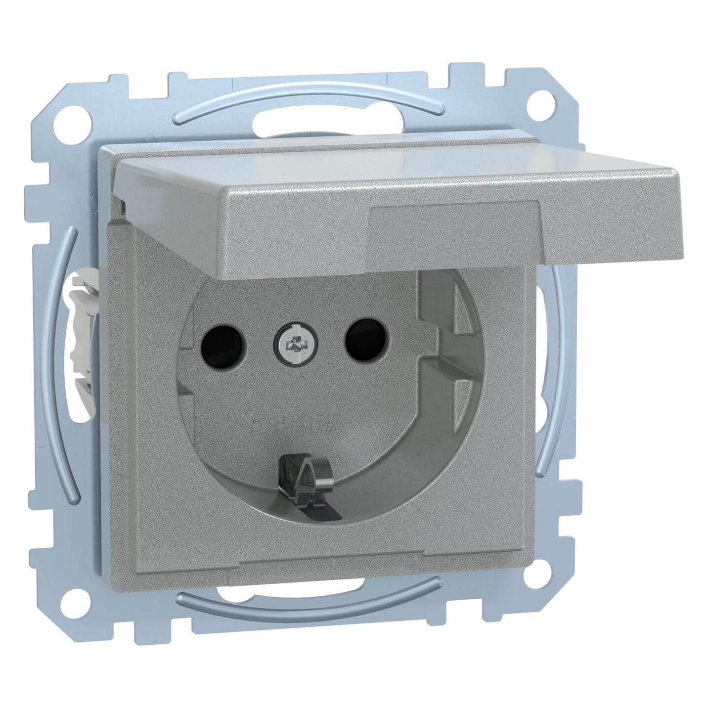 Merten MEG2314-0460. Buchsen-Typ: CEE 7/3, Unterstützte Stecker-Typen: CEE 7/4. Produktfarbe: Aluminium, M (MEG2314-0460)