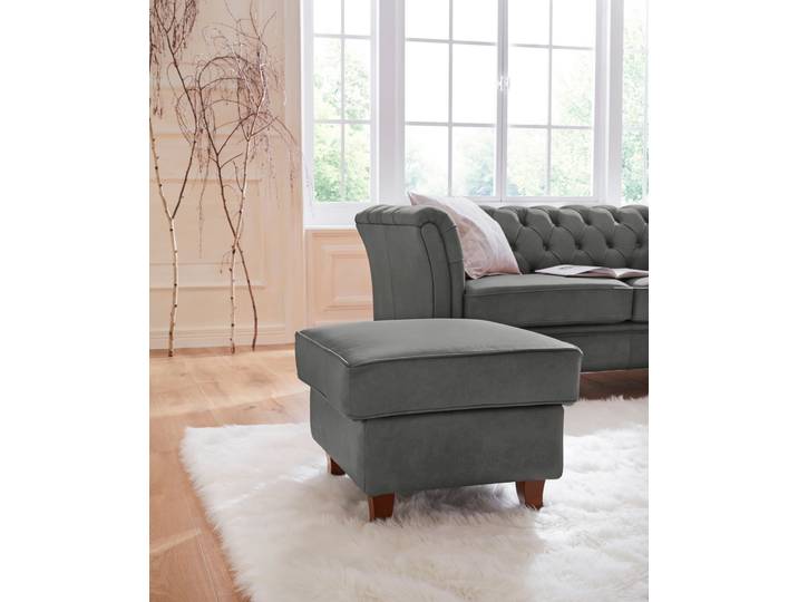 Polsterhocker HOME AFFAIRE Reims , grau (dunkelgrau), B:57cm H:45cm T:50cm, Hocker, Polsterhocker, echte Chesterfield-Knopfheftung, Samtoptik mich changierender Optik