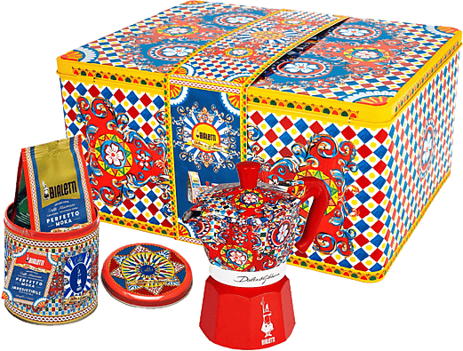 Cafetera tradicional - Bialetti Set Moka Express Carretto Siciliano 3 tazas y Perfetto Irresistibile, Aluminio, Rojo