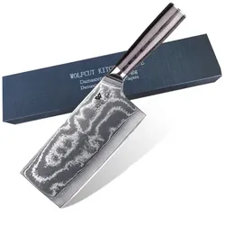 WOLFCUT - Damaskus Hackmesser mit schwarzem Pakkaholzgriff 17,8 cm Klinge 67-lagiger Damaszenerstahl mit Geschenkbox