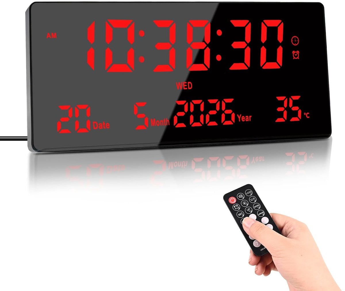 Omgoods - 15 inch Digitale LED Wandklok met Temperatuur en Afstandsbediening