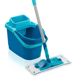 Leifheit Bodenwischer Power Clean Set 55510, Flachwischer 33 cm mit Wischbezug, Eimer & Sieb