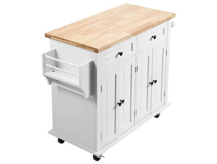 Chariot d'îlot de Cuisine - DUOKU - SR191276 - Bois Massif - Blanc - Rangement Mobile