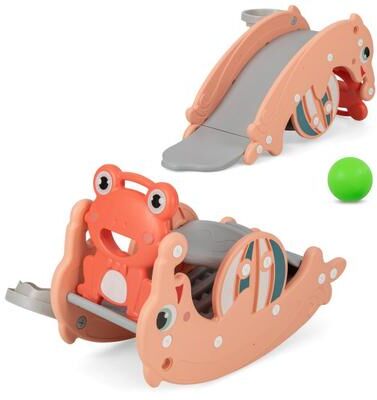 Costway 3-in-1 Kids Slide Rocking Horse Set Convertible Toddler Slide with Basketball Hoop-Pink