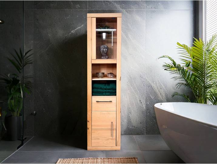 OZEANA Hochschrank I fürs Badezimmer, Material teilmassiv, Buche