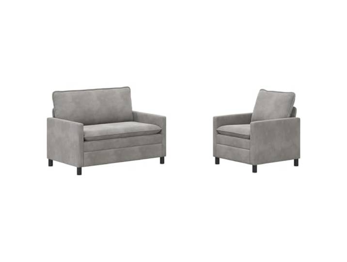 Makastle Sofa Couch 2er Set Hellgrau Samt