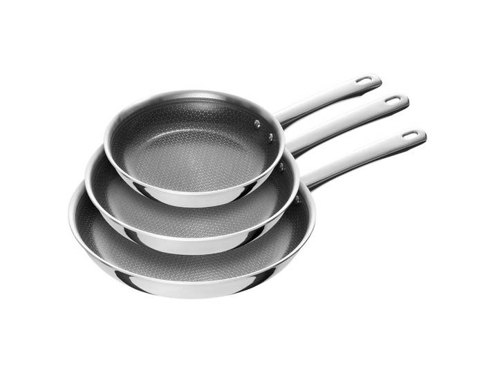 Henckels by Zwilling Pfannenset Valley, Silber, Metall, 3-teilig, rund, hitzebeständige Griffe, backofengeeignet, antihaftbeschichtet, ergonomischer Griff, Kochen, Pfannen, Pfannensets