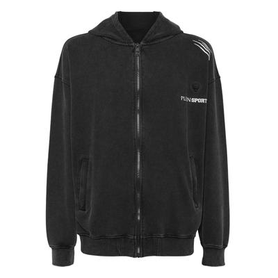 Kapuzensweatjacke PLEIN SPORT "Kapuzen-Sweatjacke", Herren, Gr. S, schwarz (02, schwarz), Obermaterial: 100% Baumwolle, Sweatjacken
