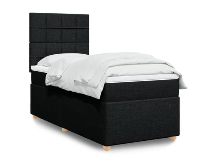 RJPLMFV Lattenrost mit Matratze, Schwarz, 100 x 200 cm, Stoff Kopf höhenverstellbar, Taschenfedern, abnehmbarer Matratzenauflage, langlebiger Komfort